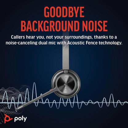 Poly Voyager 4320 UC Wireless Headset & Charge Stand - Noise-Canceling Boom Mic - Connect PC/Mac/Mobile via Bluetooth -Works w/Teams (Certified), Zoom Teams certified 2024 Version (USB-C & USB-A)