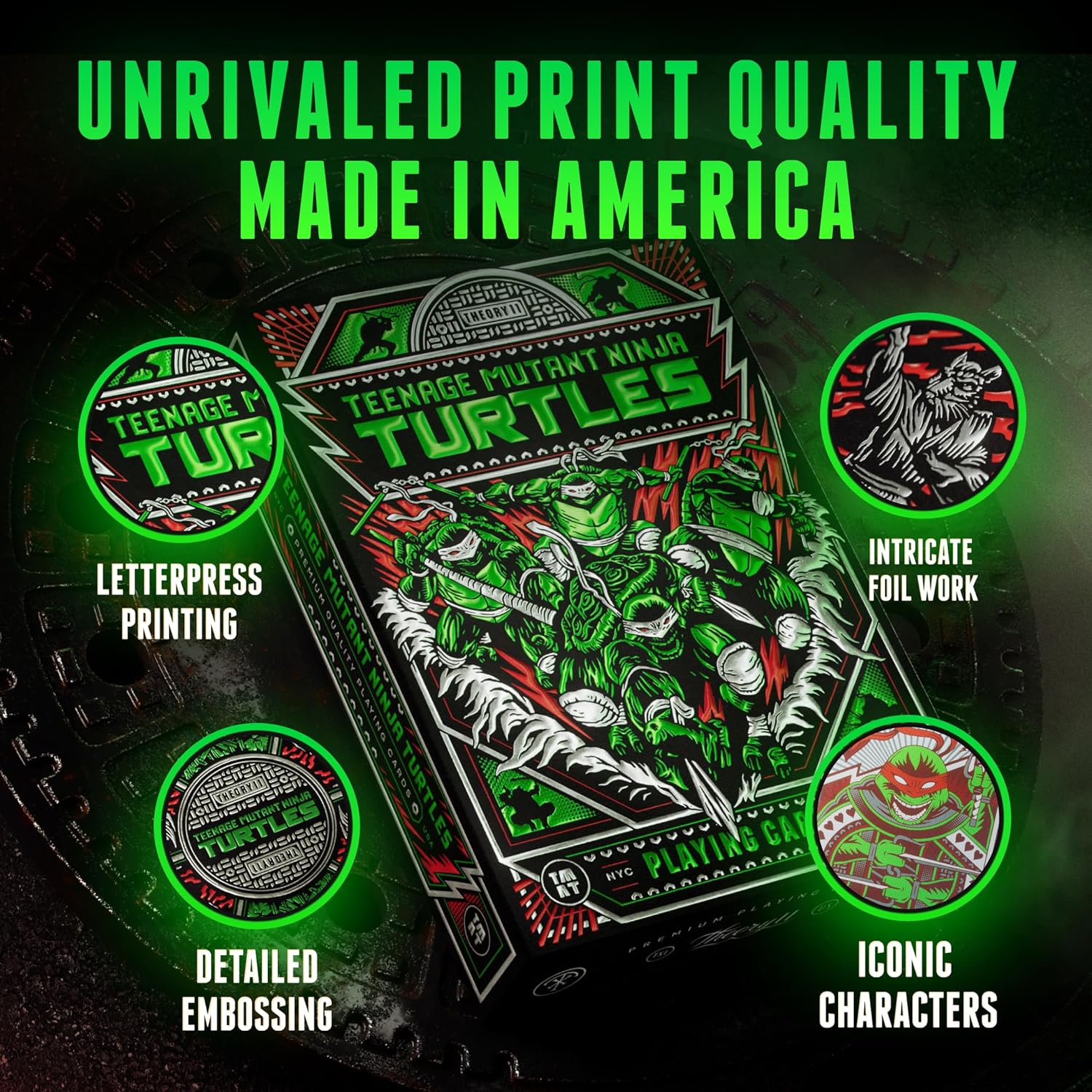theory11 Teenage Mutant Ninja Turtles Cartes à jouer de qualité supérieure, indice standard de taille de poker, cartes à jouer de luxe