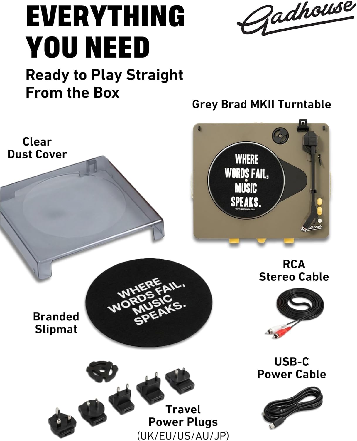 Brad Mkii Record Player (Built-In Bluetooth 5.0 & Pitch Control) (Grey)