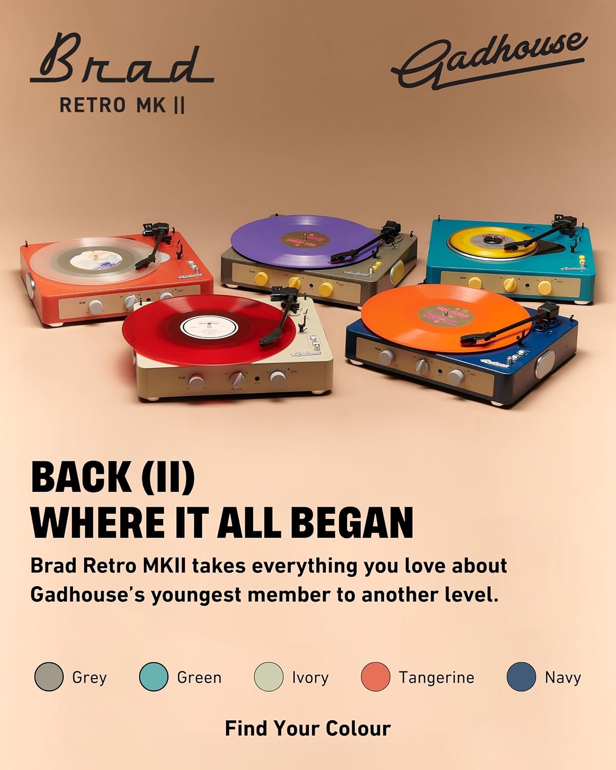 Brad Mkii Record Player (Built-In Bluetooth 5.0 & Pitch Control) (Grey)