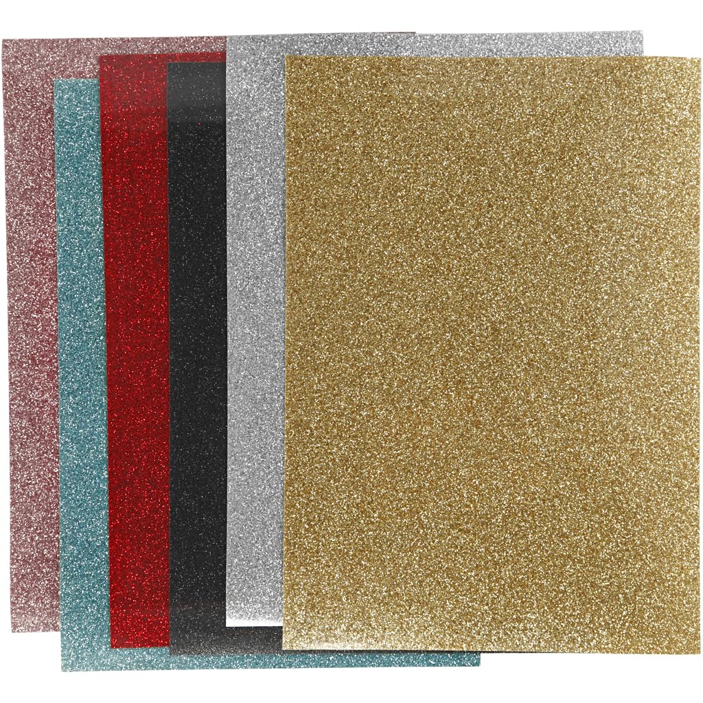 Opstrijkfolie, A5 14,8x21 cm, kleuren assorti, glitter, 6vellen