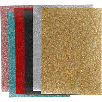 Opstrijkfolie, A5 14,8x21 cm, kleuren assorti, glitter, 6vellen