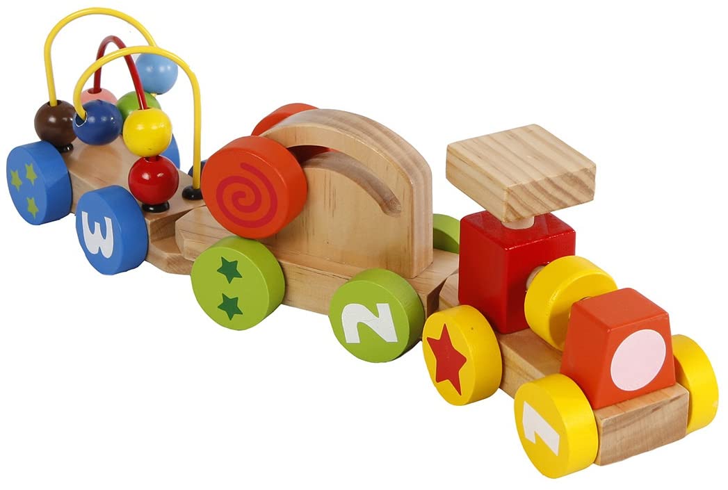 Houten Stapeltrein met 2 Wagons