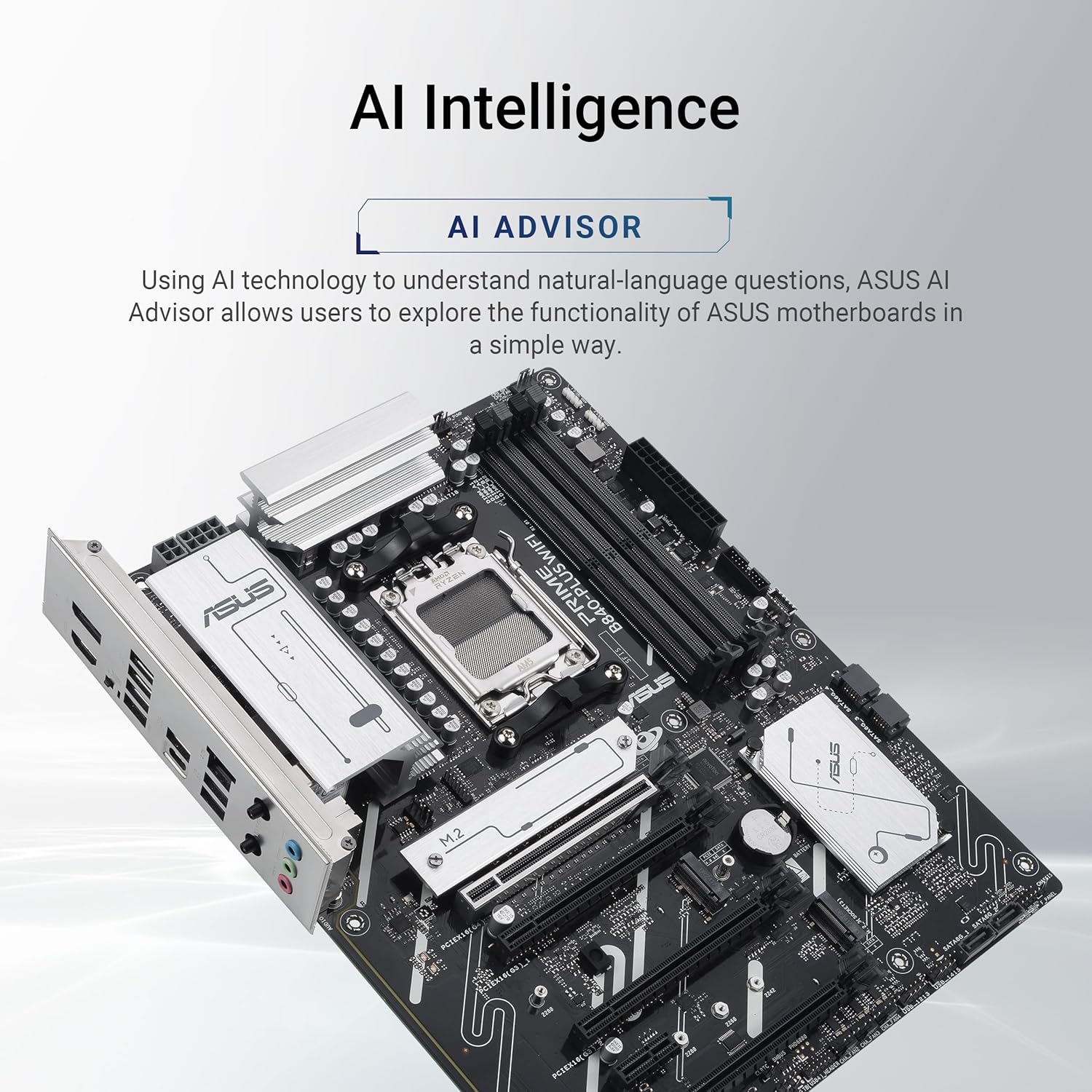ASUS PRIME B840-PLUS WIFI AMD B840 ATX motherboard, DDR5, PCIe 4.0 Ready, three M.2 slots, Wi-Fi 6E, Realtek 2.5Gb Ethernet, DisplayPort, HDMI, rear USB 10Gbps Type-A & Type-C support, BIOS FlashBack