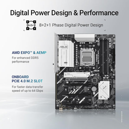 ASUS PRIME B840-PLUS WIFI AMD B840 ATX motherboard, DDR5, PCIe 4.0 Ready, three M.2 slots, Wi-Fi 6E, Realtek 2.5Gb Ethernet, DisplayPort, HDMI, rear USB 10Gbps Type-A & Type-C support, BIOS FlashBack