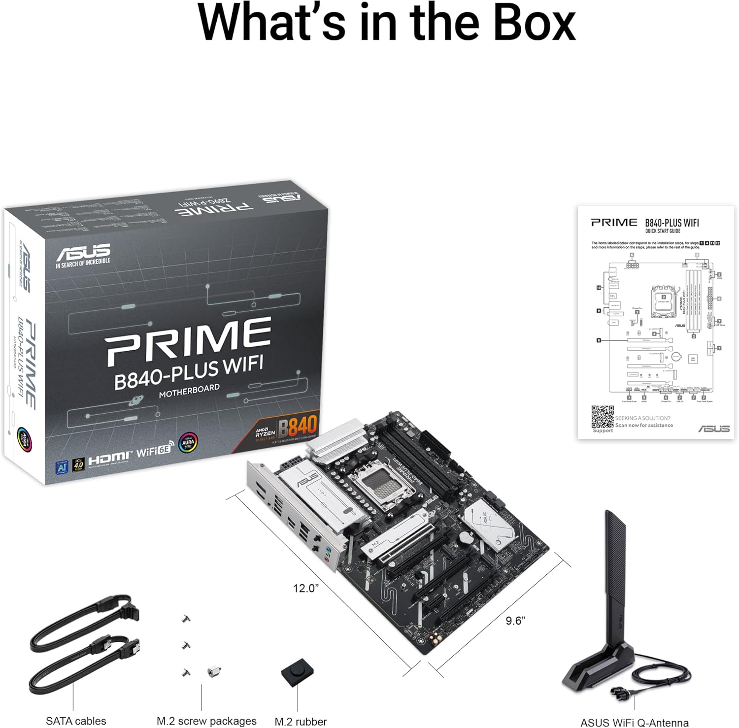 ASUS PRIME B840-PLUS WIFI AMD B840 ATX motherboard, DDR5, PCIe 4.0 Ready, three M.2 slots, Wi-Fi 6E, Realtek 2.5Gb Ethernet, DisplayPort, HDMI, rear USB 10Gbps Type-A & Type-C support, BIOS FlashBack