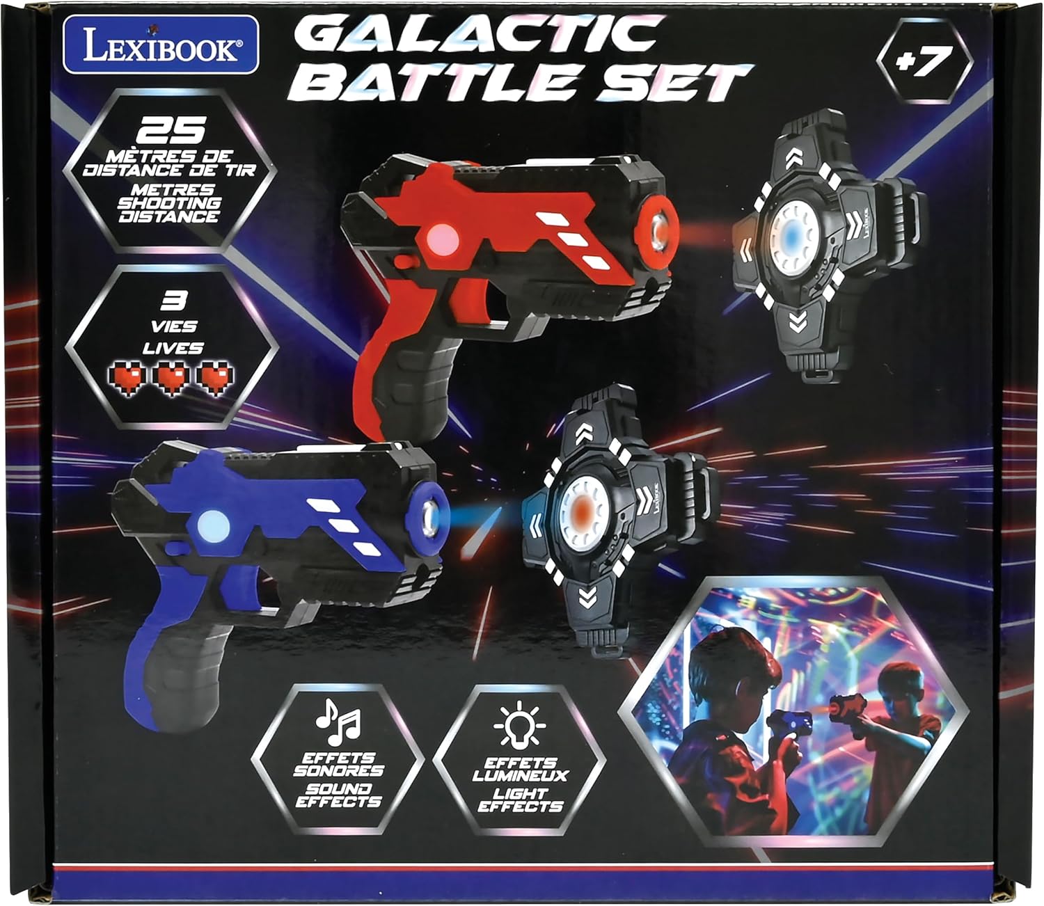 Lexibook, Galactic Battle Set, Laser-tagspel met 2 laserpistolen en 2 pakken inbegrepen, Schieten tot 25 meter afstand, Geluids- en lichteffecten, JG250