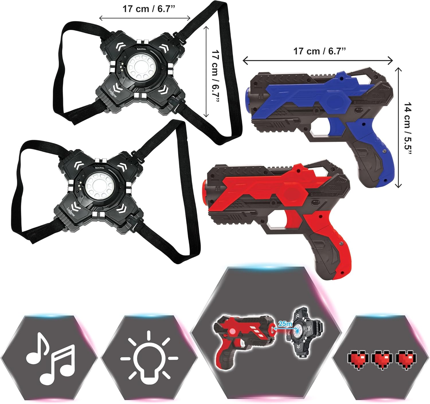 Lexibook, Galactic Battle Set, Laser-tagspel met 2 laserpistolen en 2 pakken inbegrepen, Schieten tot 25 meter afstand, Geluids- en lichteffecten, JG250