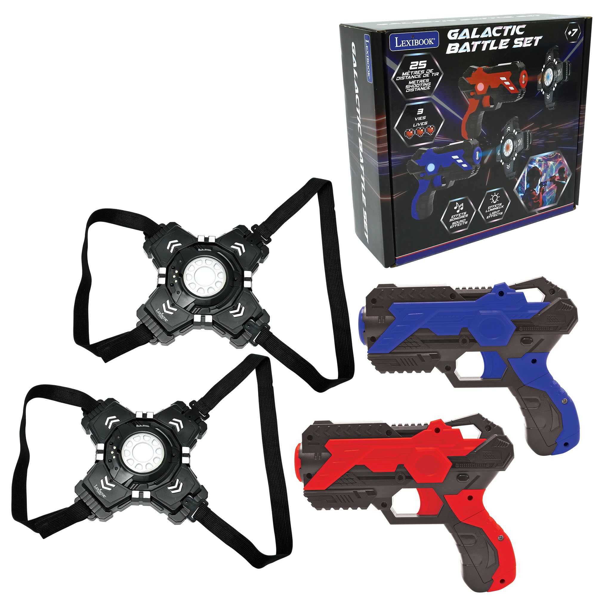 Lexibook, Galactic Battle Set, Laser-tagspel met 2 laserpistolen en 2 pakken inbegrepen, Schieten tot 25 meter afstand, Geluids- en lichteffecten, JG250