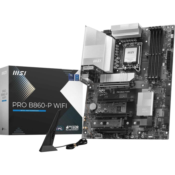 MSI PRO B860-P WIFI Motherboard, ATX - Supports Intel Core Ultra Processors (Series 2), LGA 1851-12 DRPS, DDR5 Memory Boost (8600+ MT/s OC), PCIe 5.0 x16 & 4.0 x16, M.2 Gen5, Wi-Fi 7, 5G LAN