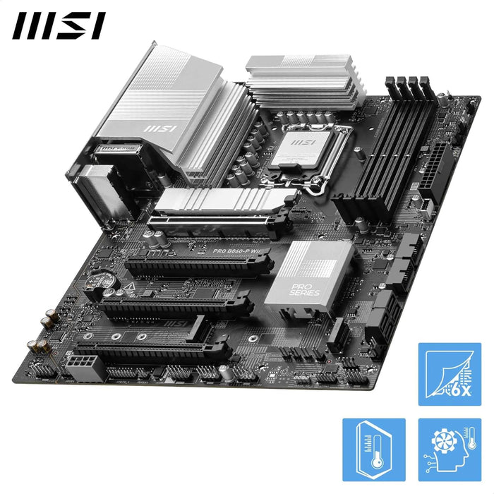 MSI PRO B860-P WIFI Motherboard, ATX - Supports Intel Core Ultra Processors (Series 2), LGA 1851-12 DRPS, DDR5 Memory Boost (8600+ MT/s OC), PCIe 5.0 x16 & 4.0 x16, M.2 Gen5, Wi-Fi 7, 5G LAN