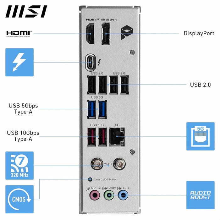 MSI PRO B860-P WIFI Motherboard, ATX - Supports Intel Core Ultra Processors (Series 2), LGA 1851-12 DRPS, DDR5 Memory Boost (8600+ MT/s OC), PCIe 5.0 x16 & 4.0 x16, M.2 Gen5, Wi-Fi 7, 5G LAN