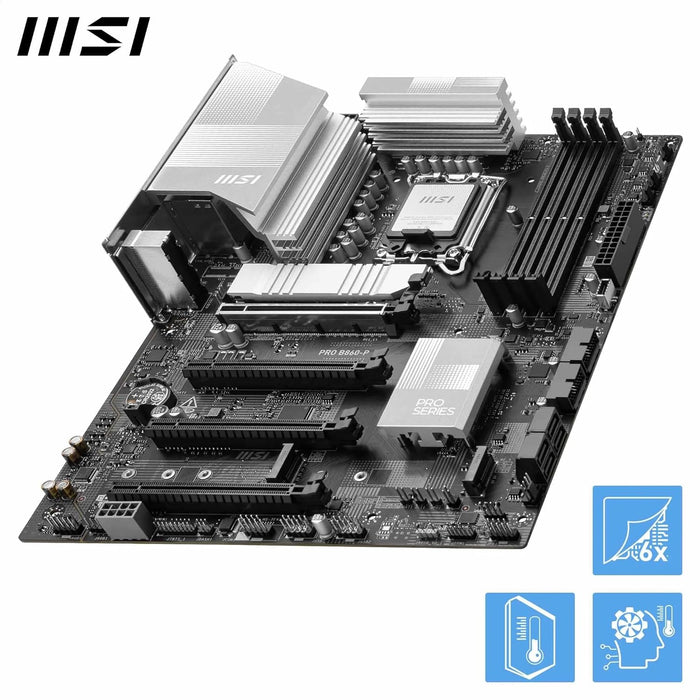 MSI PRO B860-P Motherboard, ATX - Supports Intel Core Ultra Processors (Series 2), LGA 1851-12 DRPS, DDR5 Memory Boost (8600+ MT/s OC), PCIe 5.0 x16 & 4.0 x16, M.2 Gen5, 5G LAN