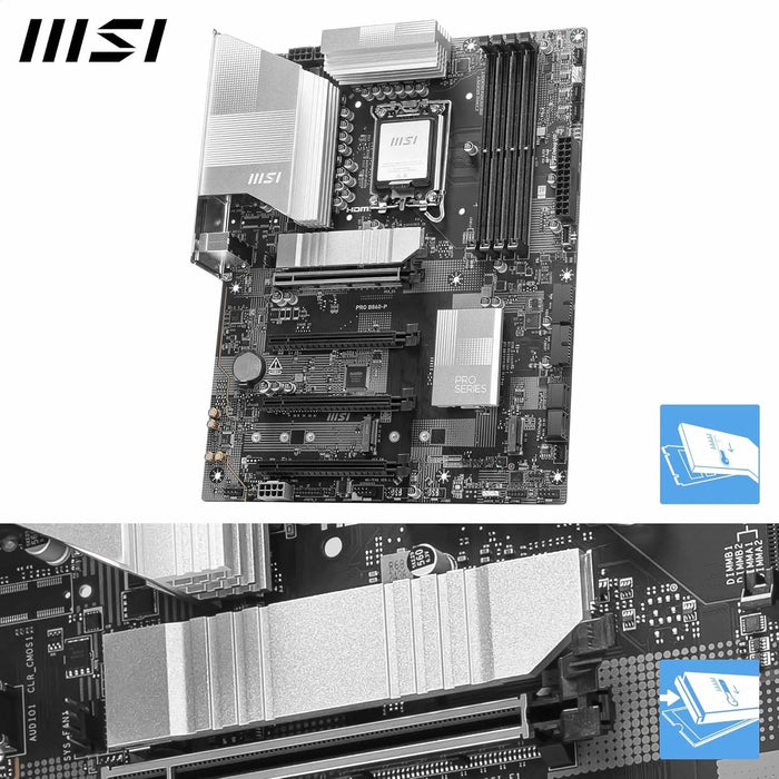 MSI PRO B860-P Motherboard, ATX - Supports Intel Core Ultra Processors (Series 2), LGA 1851-12 DRPS, DDR5 Memory Boost (8600+ MT/s OC), PCIe 5.0 x16 & 4.0 x16, M.2 Gen5, 5G LAN