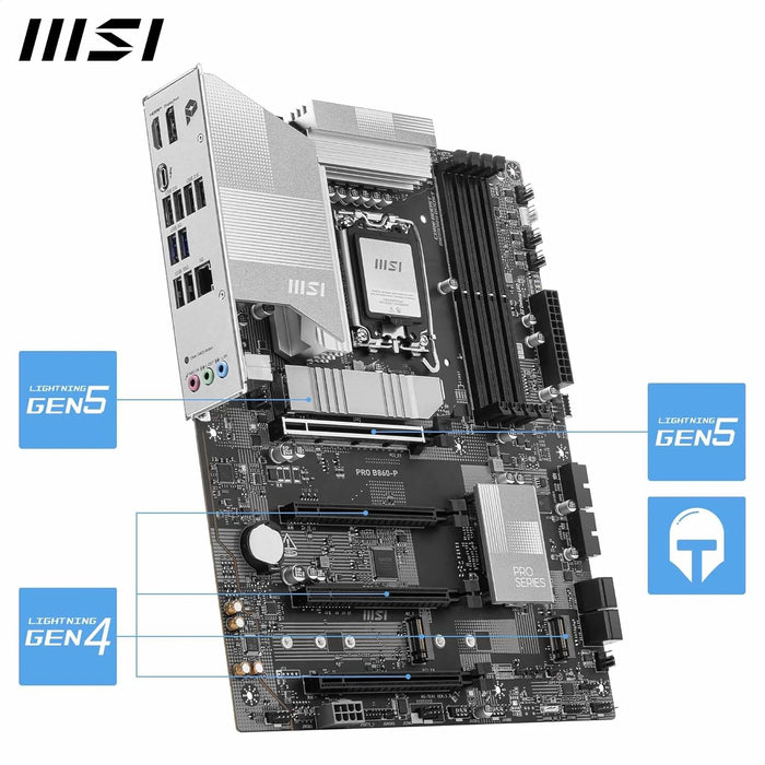 MSI PRO B860-P Motherboard, ATX - Supports Intel Core Ultra Processors (Series 2), LGA 1851-12 DRPS, DDR5 Memory Boost (8600+ MT/s OC), PCIe 5.0 x16 & 4.0 x16, M.2 Gen5, 5G LAN