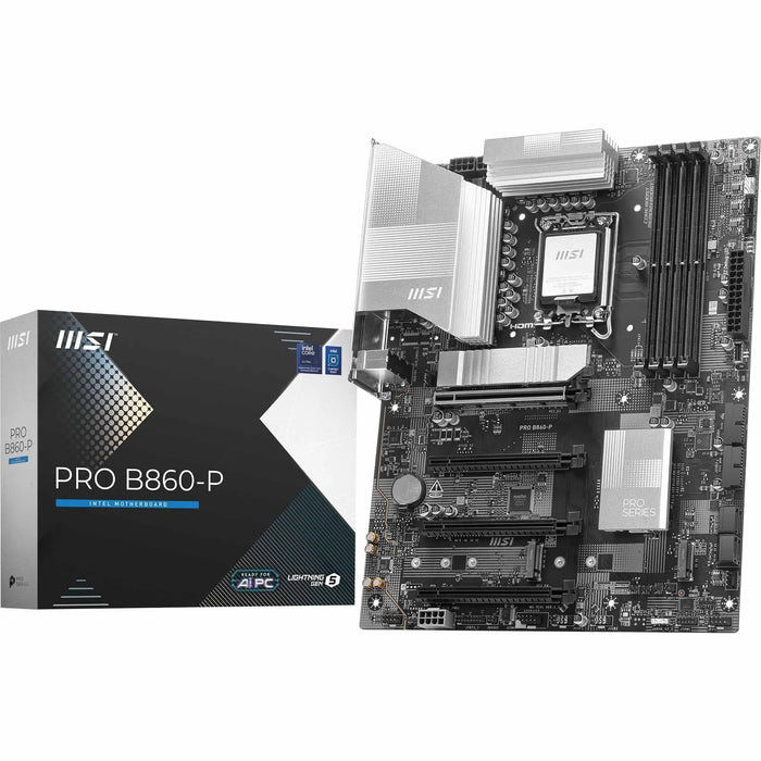 MSI PRO B860-P Motherboard, ATX - Supports Intel Core Ultra Processors (Series 2), LGA 1851-12 DRPS, DDR5 Memory Boost (8600+ MT/s OC), PCIe 5.0 x16 & 4.0 x16, M.2 Gen5, 5G LAN