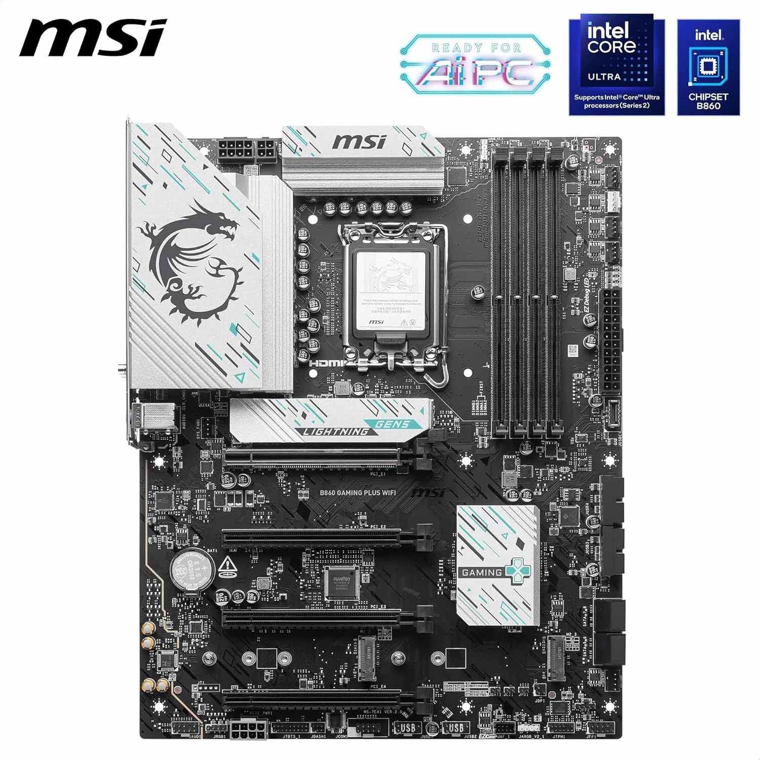 MSI B860 GAMING PLUS WIFI Motherboard, ATX - Supports Intel Core Ultra Processors (Series 2), LGA 1851 - DDR5 Memory Boost 8600+ MT/s (OC), PCIe 5.0 x16 x16, M.2 Gen5, Intel Killer 5G LAN, Wi-Fi 7