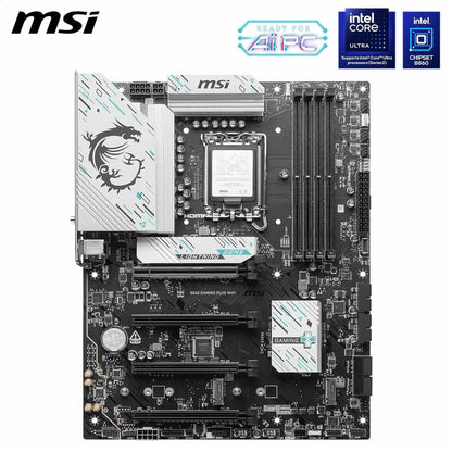 MSI B860 GAMING PLUS WIFI Motherboard, ATX - Supports Intel Core Ultra Processors (Series 2), LGA 1851 - DDR5 Memory Boost 8600+ MT/s (OC), PCIe 5.0 x16 x16, M.2 Gen5, Intel Killer 5G LAN, Wi-Fi 7