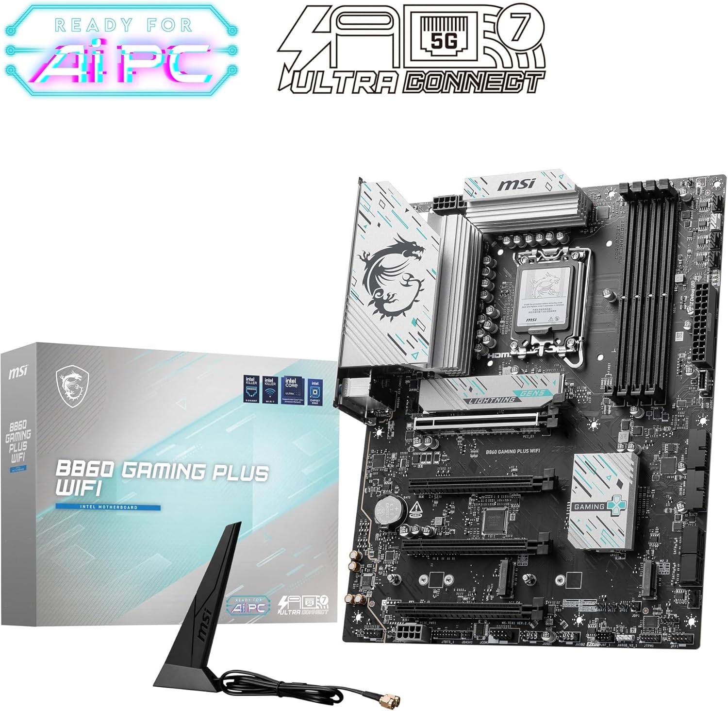 MSI B860 GAMING PLUS WIFI Motherboard, ATX - Supports Intel Core Ultra Processors (Series 2), LGA 1851 - DDR5 Memory Boost 8600+ MT/s (OC), PCIe 5.0 x16 x16, M.2 Gen5, Intel Killer 5G LAN, Wi-Fi 7