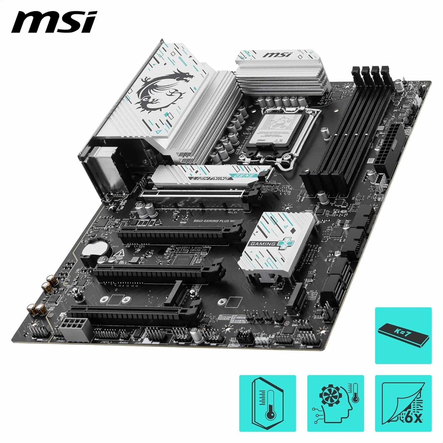 MSI B860 GAMING PLUS WIFI Motherboard, ATX - Supports Intel Core Ultra Processors (Series 2), LGA 1851 - DDR5 Memory Boost 8600+ MT/s (OC), PCIe 5.0 x16 x16, M.2 Gen5, Intel Killer 5G LAN, Wi-Fi 7