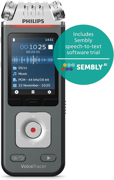 Philips DVT6115 Registratore audio VoiceTracer con riconoscimento vocale basato su cloud di Sembly