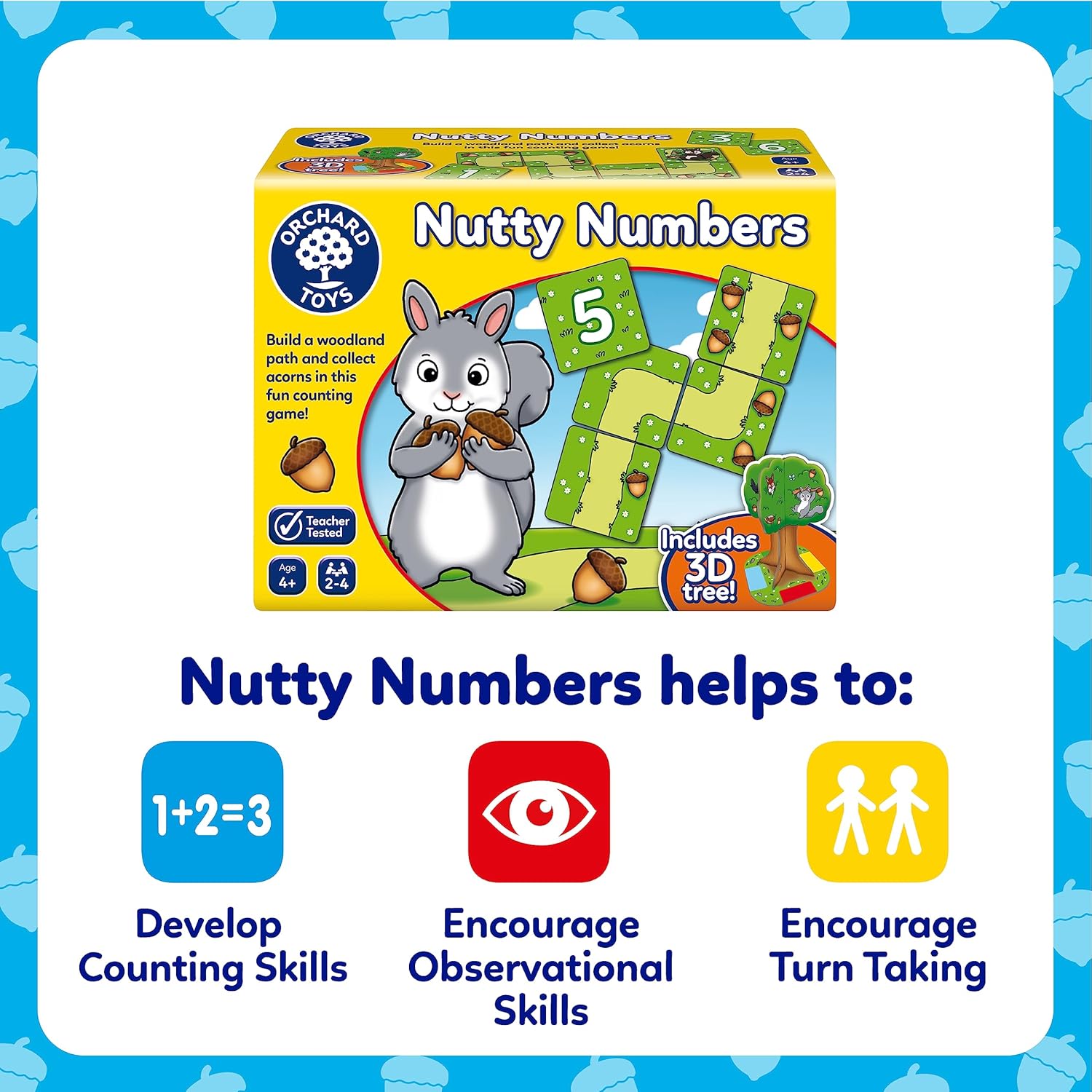 Orchard Toys Nutty Numbers Game, Educational Number and Counting Game, Perfect for kids age 4+, classroom resource