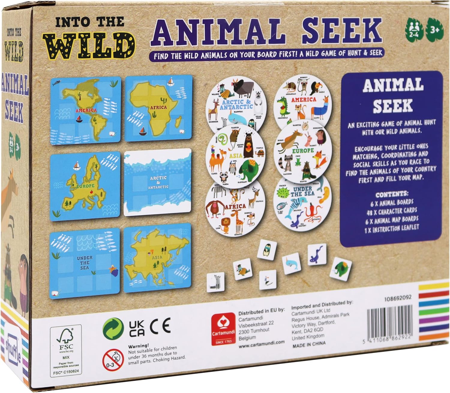 Shuffle Into The Wild Animal Seek - A Wild Game of Hunt & Seek Around The World, For 2-4 Players, Suitable For Ages 3+