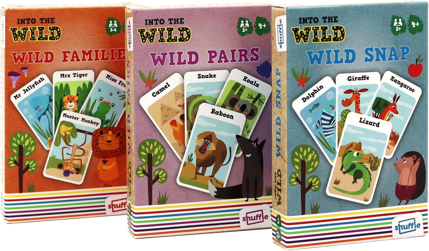 Shuffle Into The Wild 3 Juegos de Cartas para niños - Snap, familias y Parejas, fomenta la Memoria de Tus Hijos, Habilidades de combinación y coordinación, para Mayores de 3 años