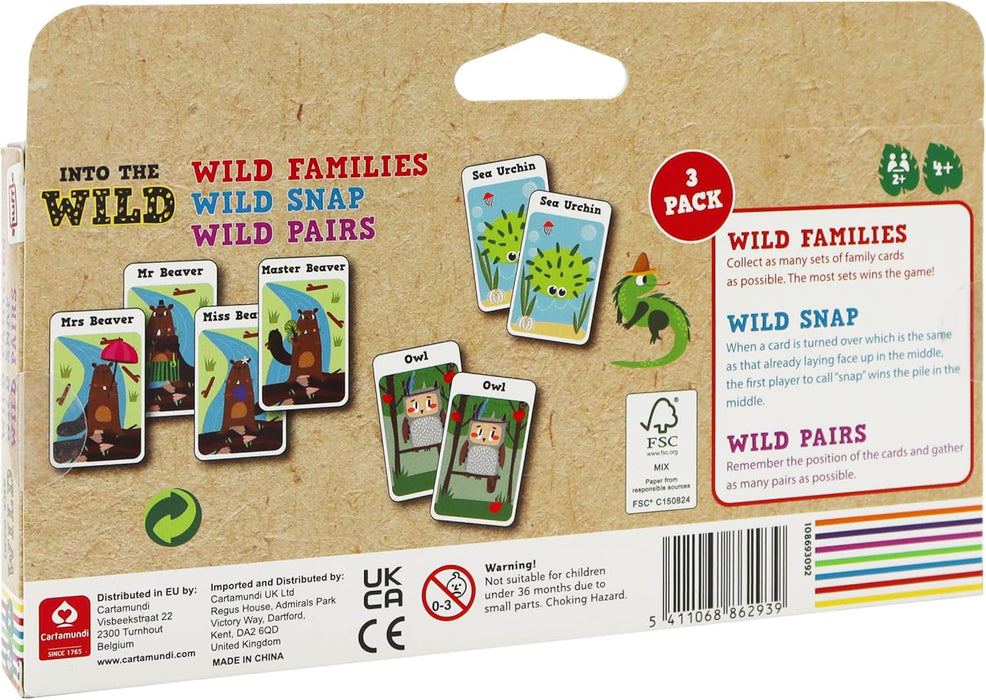 Shuffle Into The Wild 3 kids card games - Snap, Families & Pairs, Encourage Your Childs Memory, Matching and Coordinating Skills, For Ages 3+