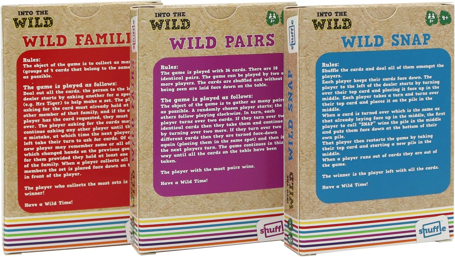 Shuffle Into The Wild 3 Juegos de Cartas para niños - Snap, familias y Parejas, fomenta la Memoria de Tus Hijos, Habilidades de combinación y coordinación, para Mayores de 3 años