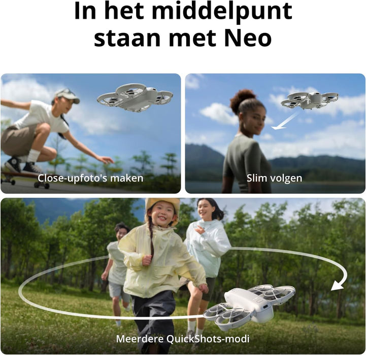 DJI Neo Fly More Combo, Mini drone met 4K UHD-camera voor volwassenen, een zelf-vliegende drone van 135 g die u volgt, opstijgen vanaf uw palm, onderwerp volgen met AI, met RC-N3 en 3 batterijen