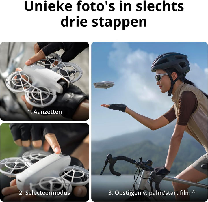 DJI Neo Fly More Combo, Mini drone met 4K UHD-camera voor volwassenen, een zelf-vliegende drone van 135 g die u volgt, opstijgen vanaf uw palm, onderwerp volgen met AI, met RC-N3 en 3 batterijen