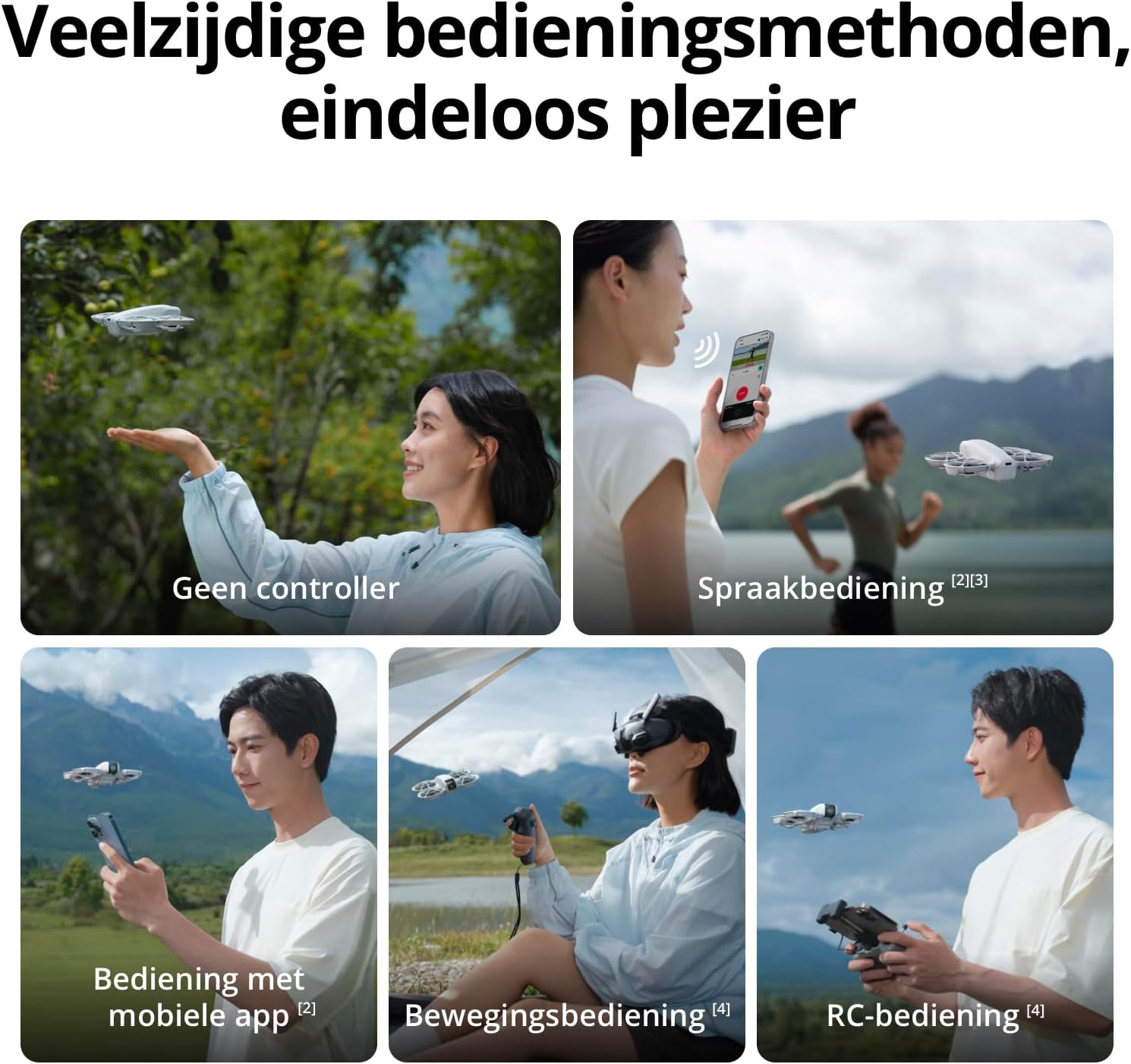DJI Neo Fly More Combo, Mini drone met 4K UHD-camera voor volwassenen, een zelf-vliegende drone van 135 g die u volgt, opstijgen vanaf uw palm, onderwerp volgen met AI, met RC-N3 en 3 batterijen