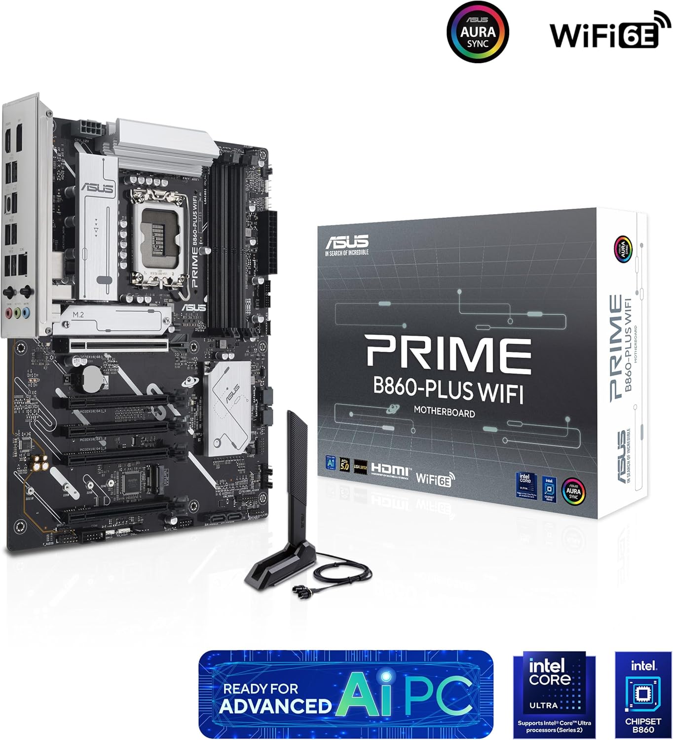 ASUS PRIME B860-PLUS WIFI Intel ATX motherboard, 8+1+1+1 80A DrMOS power stages, DDR5, PCIe 5.0, 2xM.2 slots, Realtek 2.5Gb Ethernet, Wi-Fi 6E, DisplayPort, HDMI, USB 20Gbps Type-C