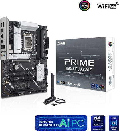 ASUS PRIME B860-PLUS WIFI Intel ATX motherboard, 8+1+1+1 80A DrMOS power stages, DDR5, PCIe 5.0, 2xM.2 slots, Realtek 2.5Gb Ethernet, Wi-Fi 6E, DisplayPort, HDMI, USB 20Gbps Type-C