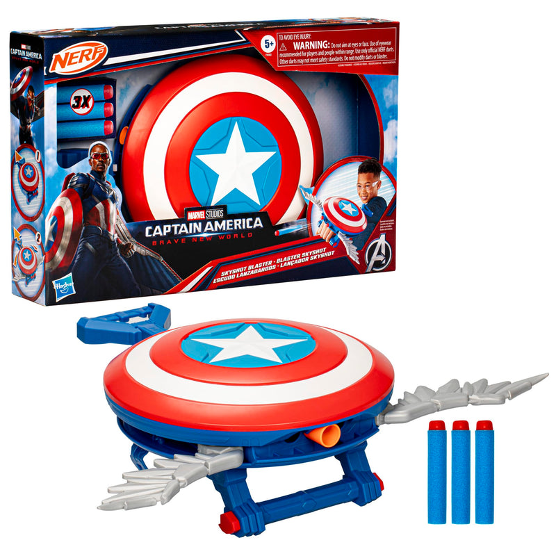 Marvel Studios Captain America Brave New World NERF Skyshot Blaster, Shield Roleplay Toy