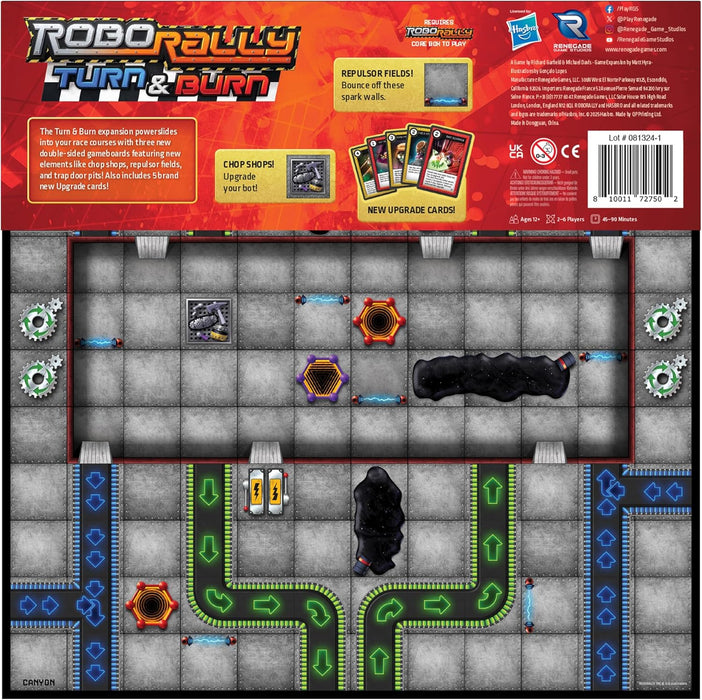 Renegade Game Studios: Robo Rally: Turn & Burn Expansion - Racing Board Game, New Elements & Radiation Cards, Ages 12+, 2-6 Players, 45-90 mins