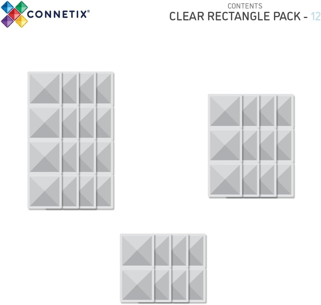 Connetix - Rectangle Pack - 12 Pieces - Clear (Ct-C-00012-Re)
