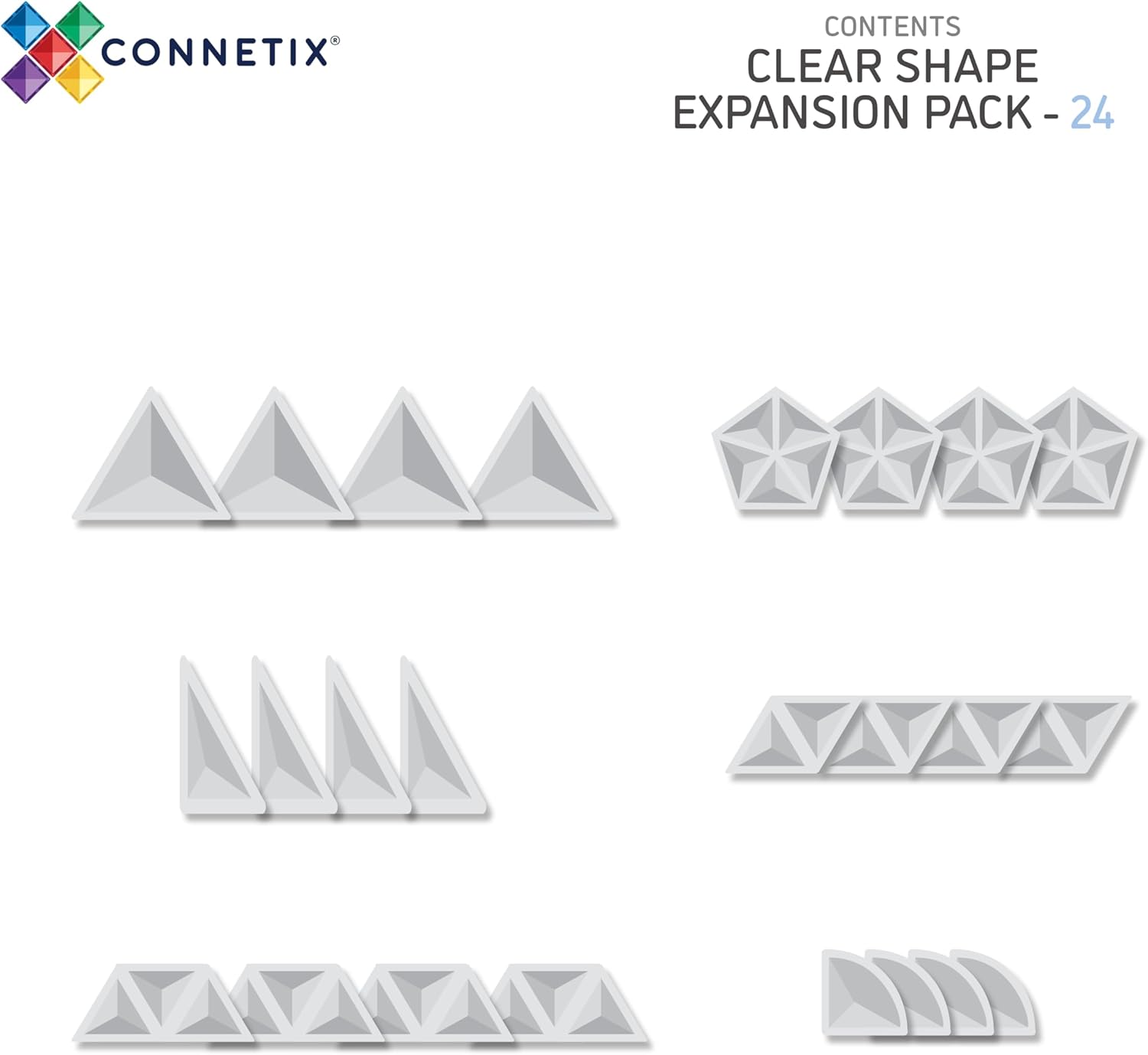 Connetix Clear Shape Expansion Pack, 24 Stuks