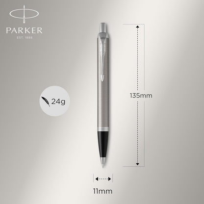 Parker IM Duo Pen Gift Set | Stilografica, penna a sfera e astuccio per penna | Finitura in acciaio inox con finiture cromate | Punta media | Ricariche inchiostro blu | Regali di laurea perfetti