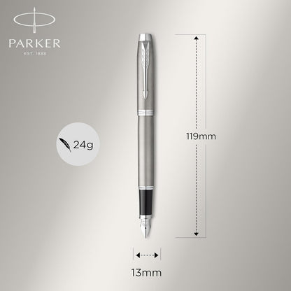 Parker IM Duo Pen Gift Set | Stilografica, penna a sfera e astuccio per penna | Finitura in acciaio inox con finiture cromate | Punta media | Ricariche inchiostro blu | Regali di laurea perfetti