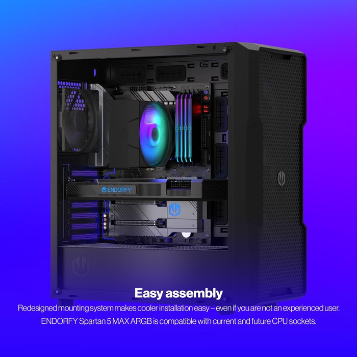 ENDORFY Spartan 5 MAX ARGB, CPU Cooler with Fan 120 mm, Compact Design, Bright ARGB LED Lighting, AM4 Cooler, AM5 CPU Cooler, AM5, AM4, LGA1700, LGA1200, LGA1150, EY3A004