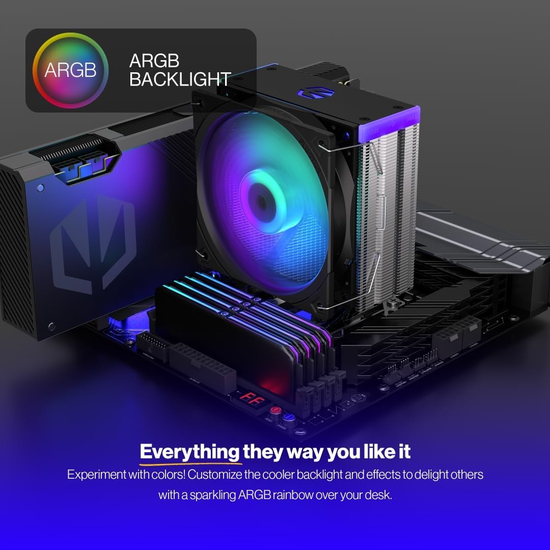 ENDORFY Fera 5 ARGB, CPU Cooler with Fan 120 mm, Fluctus 120 mm ARGB PWM Fan, Includes Thermal Paste, AM4 Cooler, AM5 CPU Cooler, AM4, LGA1700, LGA1200, EY3A007