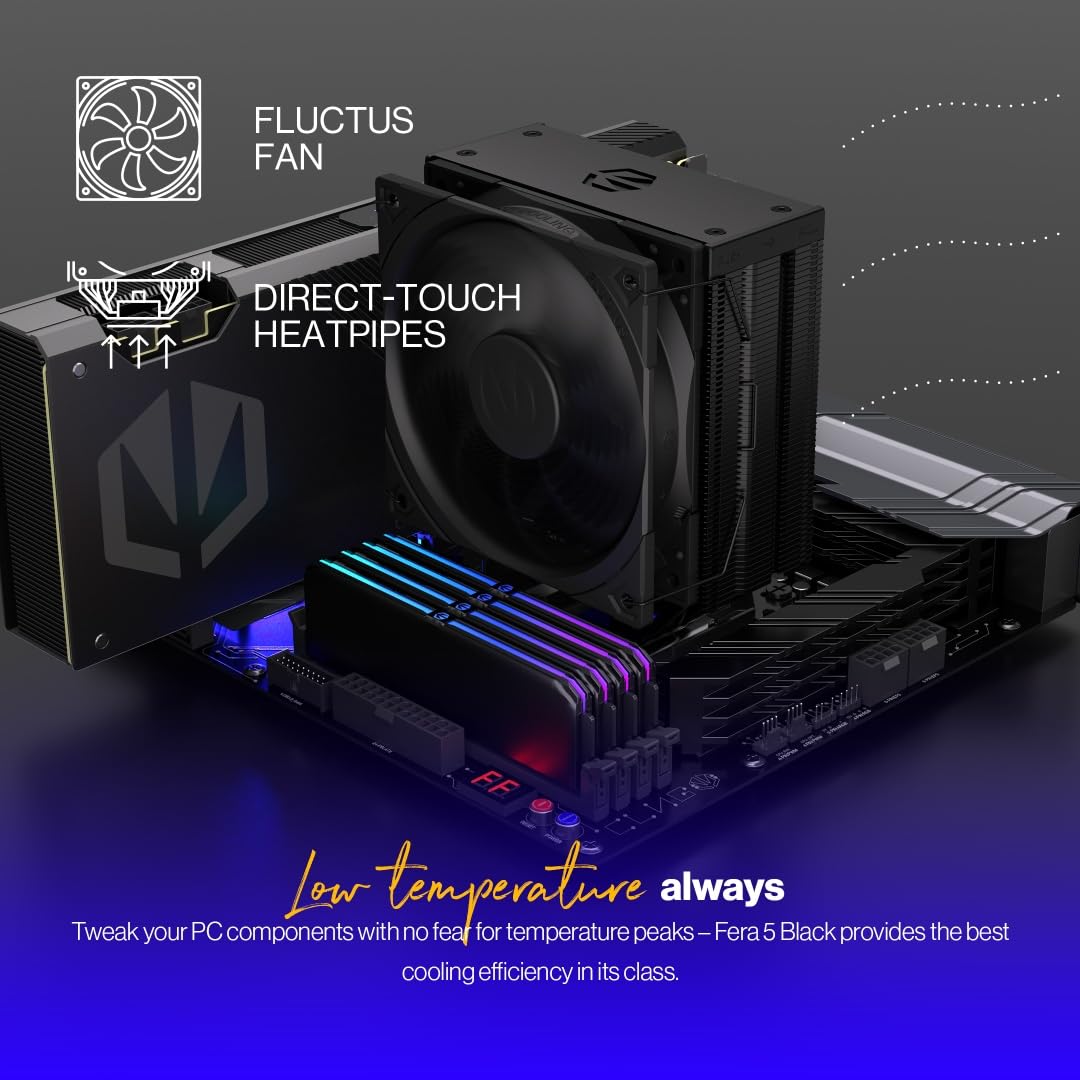 ENDORFY Fera 5 Black, cpu cooler, am4 cooler, Fluctus 120mm fan, multi-socket AMD and Intel compatibility, 6 year warranty, am5 cpu cooler, AM5, LGA1700, LGA1200, EY3A011