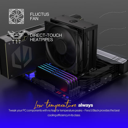 ENDORFY Fera 5 Black, cpu cooler, am4 cooler, Fluctus 120mm fan, multi-socket AMD and Intel compatibility, 6 year warranty, am5 cpu cooler, AM5, LGA1700, LGA1200, EY3A011