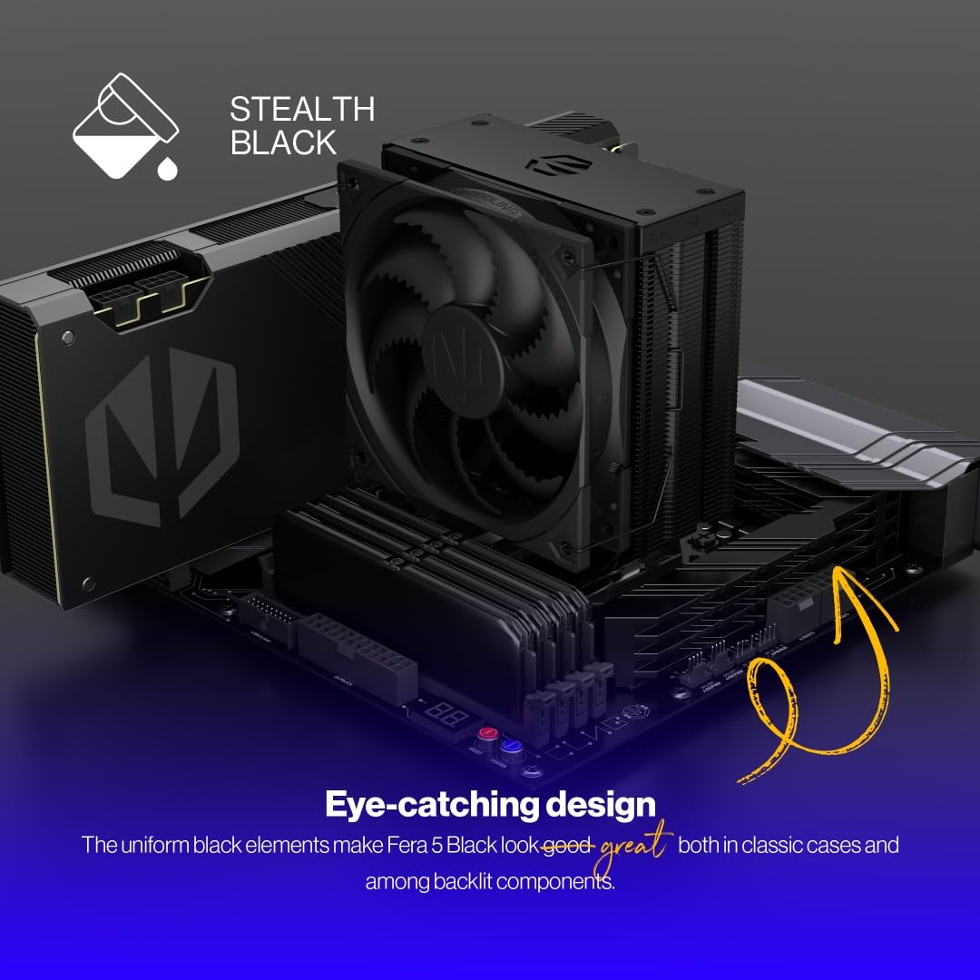 ENDORFY Fera 5 Black, cpu cooler, am4 cooler, Fluctus 120mm fan, multi-socket AMD and Intel compatibility, 6 year warranty, am5 cpu cooler, AM5, LGA1700, LGA1200, EY3A011