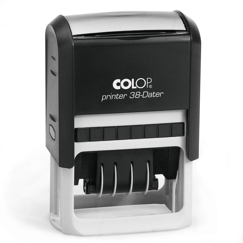Colop Printer 38/D black | Self-inking date stamp made of plastic, max. 4 lines of text/logo + date