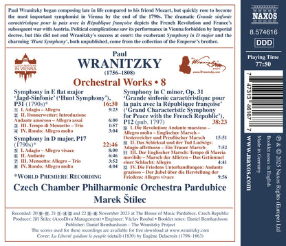 Paul Wranitzky: Orchestral Works - Volume 8