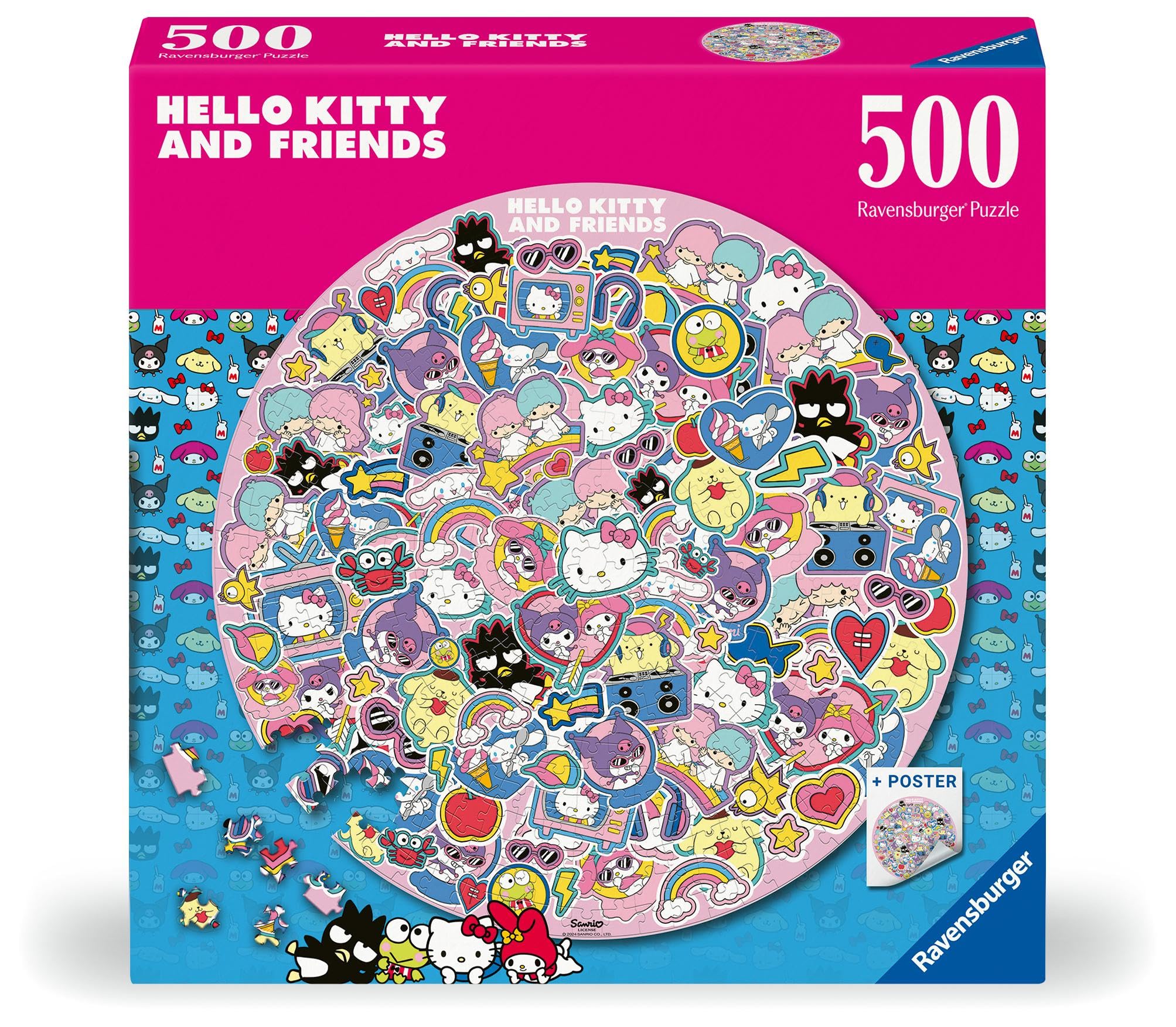 Ravensburger Hello Kitty Gifts - Circular Shaped 500 Piece Jigsaw Puzzle for Women, Girls, Adults and Kids Age 10 Years Up