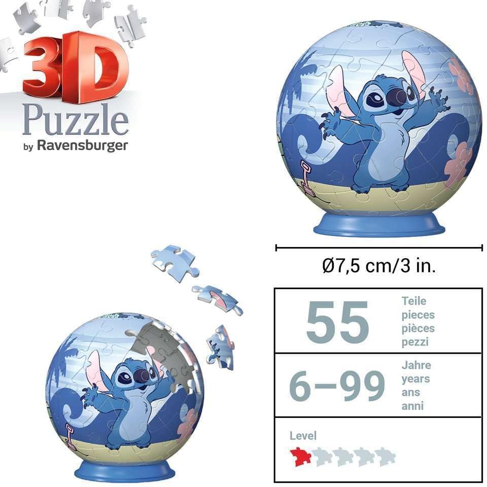Ravensburger - Puzzle 3D Niños Disney Stich | Puzzles 3D para Niños De 6 Años O Más | Maquetas para Montar De 55 Piezas | Regalo Niño 6 Años O Más